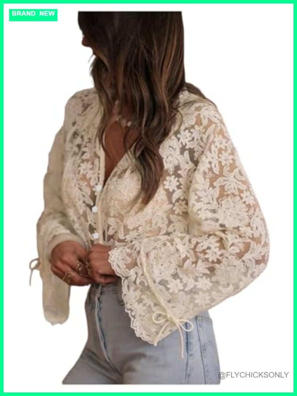Women's Lace Boho Flowy Top Sheer Peasant Embroidered Blouse Long Sleeve